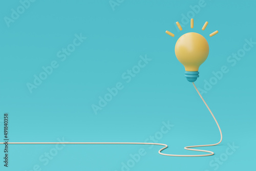 3d render yellow lightbulb floating isolate on blue background.minimal style,3d rendering.