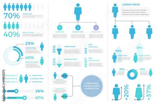 People infographics - diagrams, statistics, percents - set of templates with man and woman symbols photo
