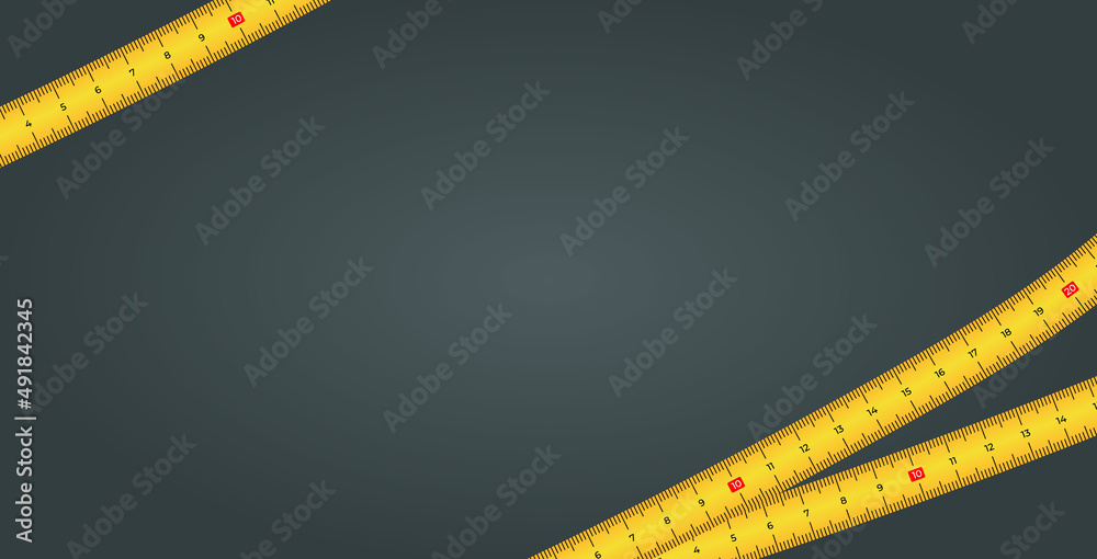 Vector background with measure tape in flat style. Yellow measuring