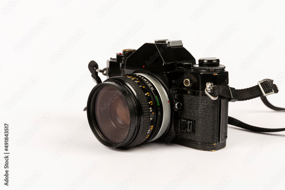 analog camera on white background