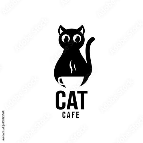 Fototapeta Naklejka Na Ścianę i Meble -  cat cafe logo illustration on white background