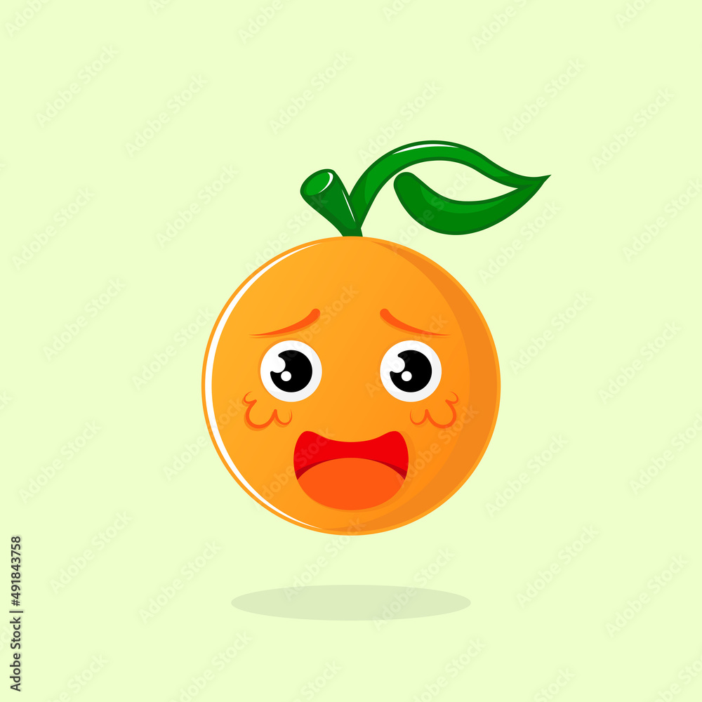 cute orange mascot illustration with sad expression. suitable for logo, icon, symbol, t-shirt design. green, orange and white cute orange mascot illustration with sad expression. suitable for logo, icon, symbol, t-shirt design. green, orange and white