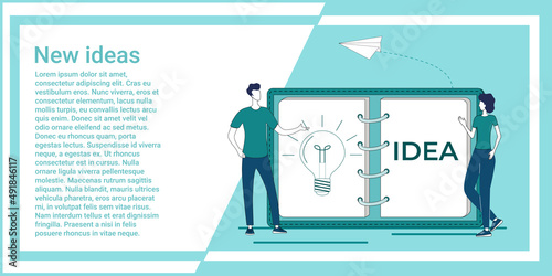 New ideas.People on the daily planner are looking for and finding new ideas for startups and new plans.An illustration in the style of a green landing page.