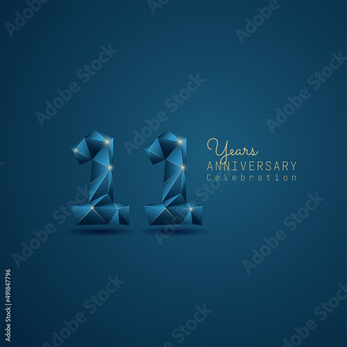 11 years anniversary logotype with blue low poly style. Vector Template Design Illustration.