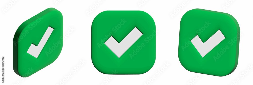 Set of check mark icon isolated over lime green background. 3d Set of check mark icon isolated over lime green background. 3d