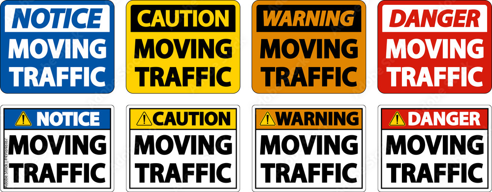 Caution Moving Traffic Sign On White Background