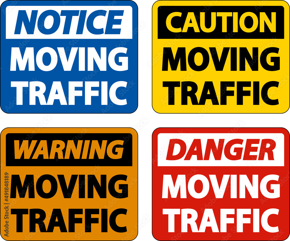 Caution Moving Traffic Sign On White Background