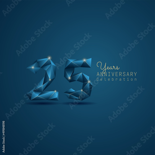 25 years anniversary logotype with blue low poly style. Vector Template Design Illustration.