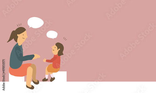 お母さんと子供　親子の会話のイラストレーション　フレーム
