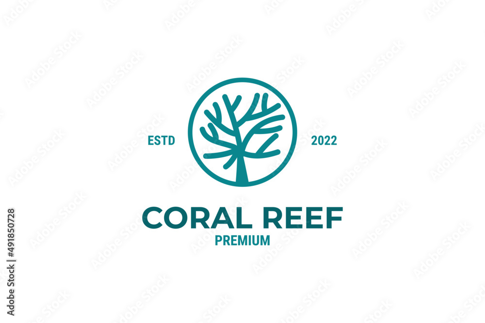 Blue coral reef logo underwater tropical design Blue coral reef logo underwater tropical design