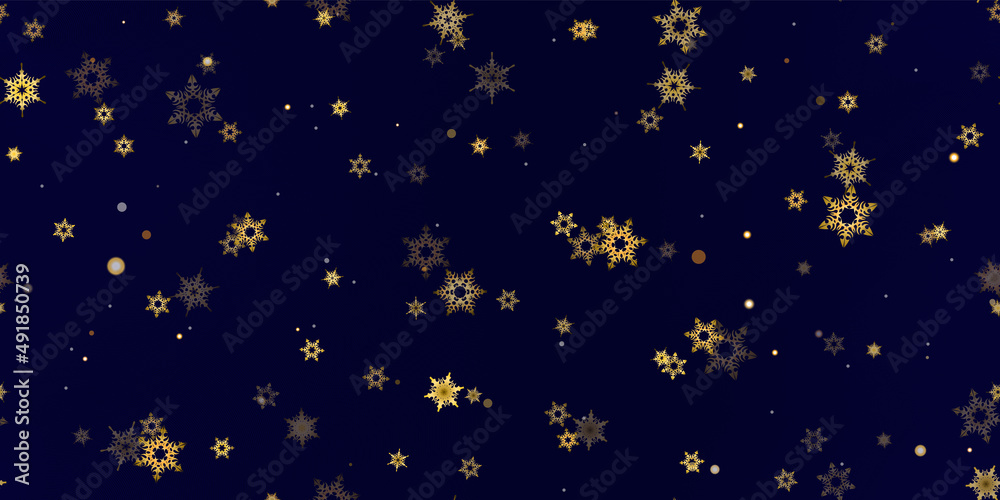 Fototapeta premium Gold Falling Snowflakes seamless pattern.