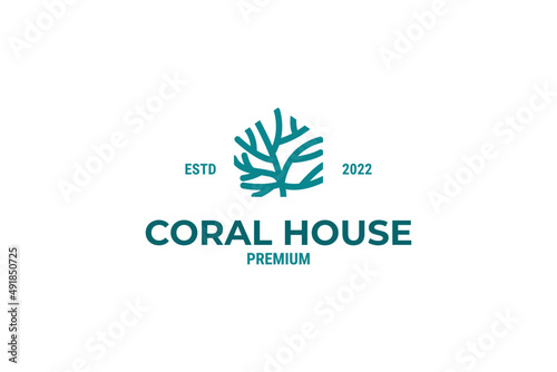 Blue coral reef logo underwater tropical design