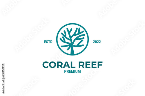 Blue coral reef logo underwater tropical design