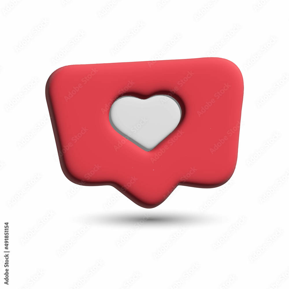 3D social media notification icon with heart symbol like icon vector 3D social media notification icon with heart symbol like icon vector