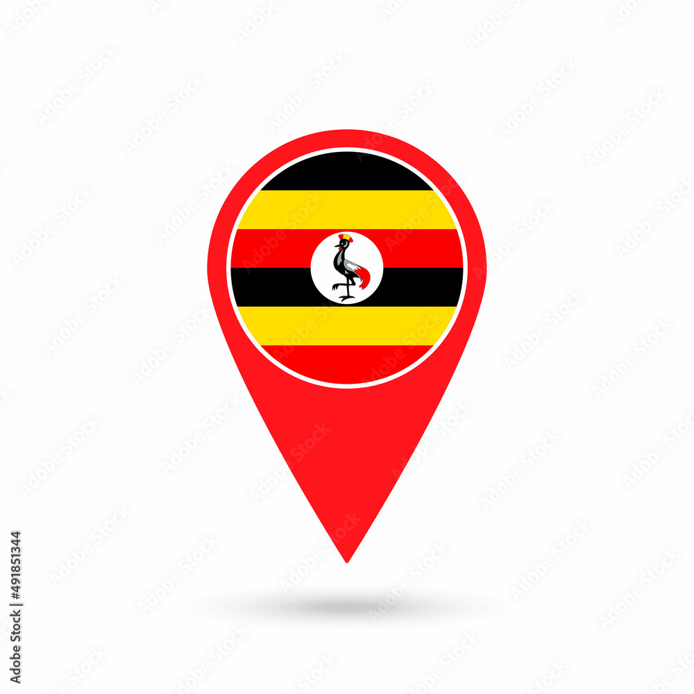 Map pointer with contry Uganda. Uganda flag. Vector illustration. Map pointer with contry Uganda. Uganda flag. Vector illustration.