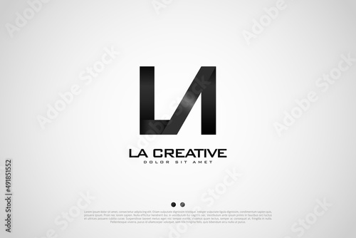 Creative metallic logo. Letter luxury abstract L and A logotype design on grey gradient background. Usable for business, construction, building, architecture, companies. Stock vector element