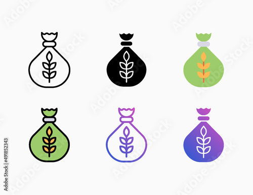 Zakat bag icon set with different styles. Style line, outline, flat, glyph, color, gradient. Editable stroke and pixel perfect. Can be used for digital product, presentation, print design and more.