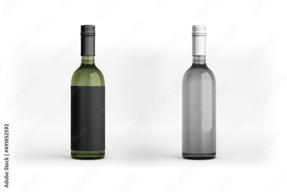 Red wine bottle mockup with empty label isolated on white background. 3d rendering. Red wine bottle mockup with empty label isolated on white background. 3d rendering.