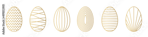 set of golden easter eggs in different line patterns- vector illustration