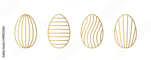 Canvas Print set of different golden line easter egg - vector illustration