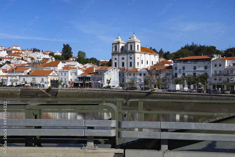 City center, Santiago church and promenade along the Sado river, Alcacer do Sal, Lisbon coast, Portugal