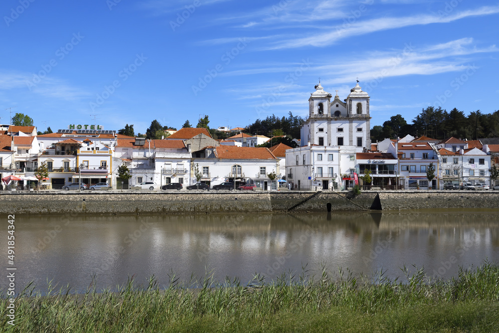 City center, Santiago church and promenade along the Sado river, Alcacer do Sal, Lisbon coast, Portugal