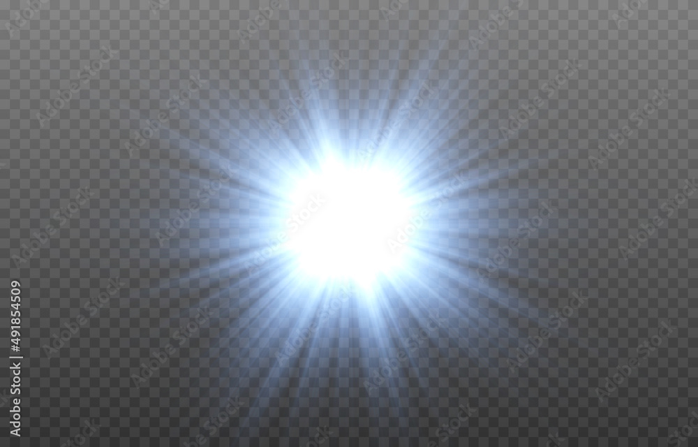 Vector blue light. Sun, sun rays, dawn png. Blue glare png, flash png.