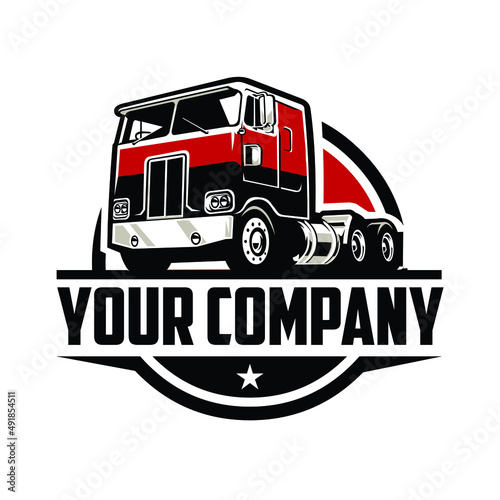 Classic semi truck logo. Trucking company logo. Premium logo vector isolated