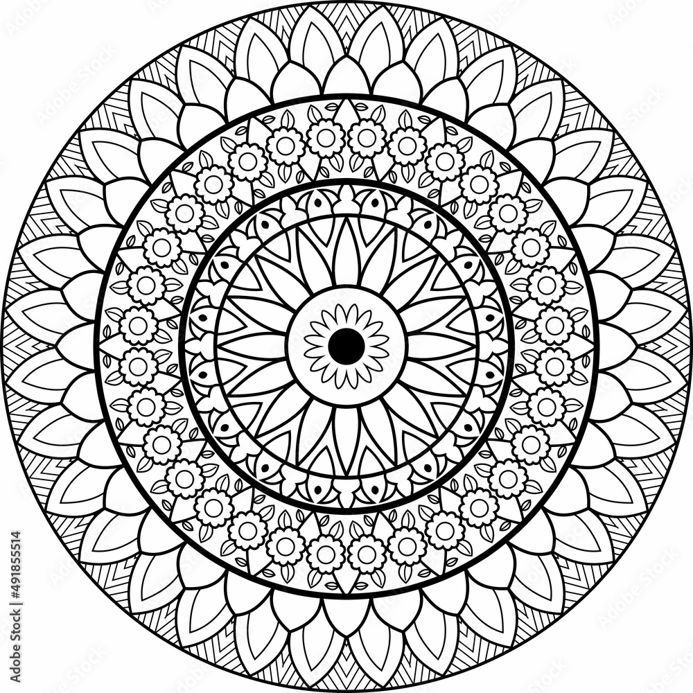 Black and white mandala pattern. Geometric circle element made in vector. Perfect cards for any other kind of design, birthday and other holiday, kaleidoscope, medallion, yoga, india, arabic