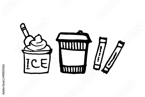 Doodle illustration of coffee, sugar and ice cream