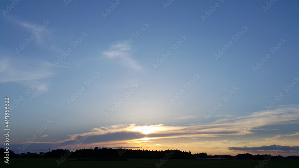 sunset in countryside, Kujukuri, Chiba Prefecture, Japan