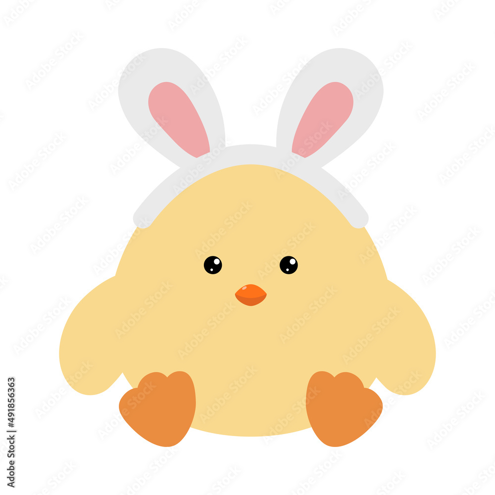 Cute little chick with bunny ears. Happy Easter. Funny baby chicken. Easter chicken. Cute little chick with bunny ears. Happy Easter. Funny baby chicken. Easter chicken.