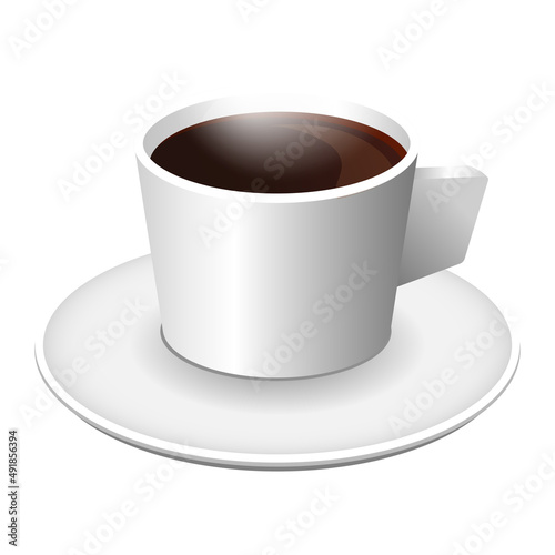 White cup of hot coffee on saucer. Vector illustration.