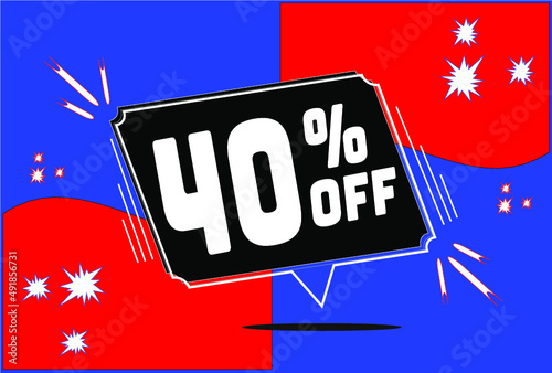 -40 percent discount. 40% discount. Up to 40%. Blue Red banner with floating balloon for promotions and offers. Up to. Vector photo