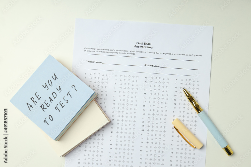Concept of exams and tests, top view Concept of exams and tests, top view
