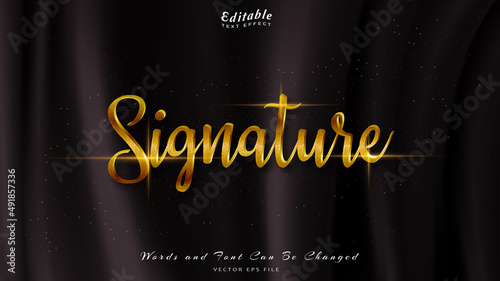 signature editable text effect with black wavy background. black silk luxury background.