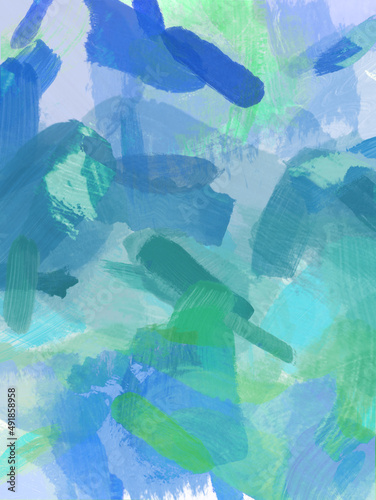 Blue and green abstract handpainted background with scratches and brush strokes