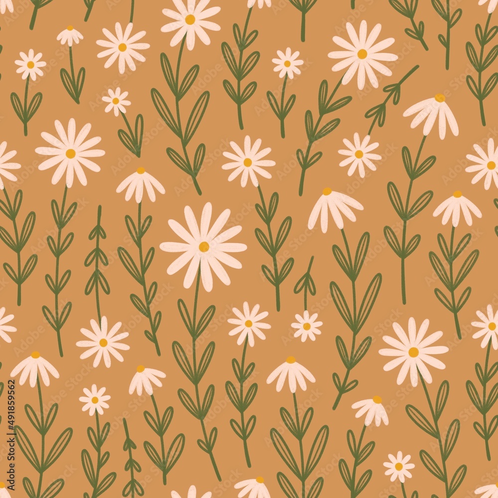 Fototapeta premium Seamless pattern with cute small flowers. Vintage floral background.