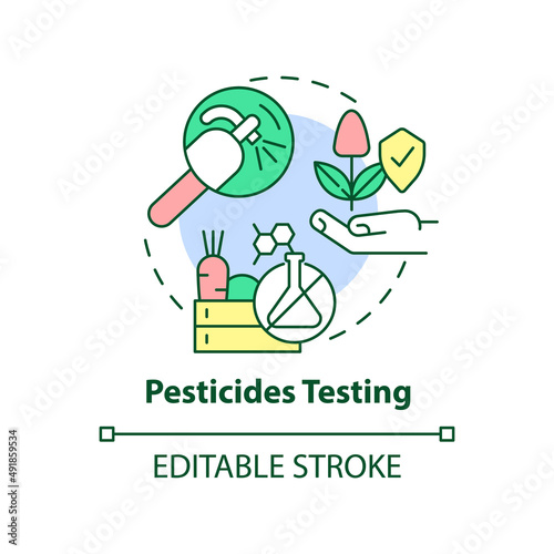 Pesticides testing concept icon. Food testing service abstract idea thin line illustration. Detecting toxic substances. Isolated outline drawing. Editable stroke. Arial, Myriad Pro-Bold fonts used