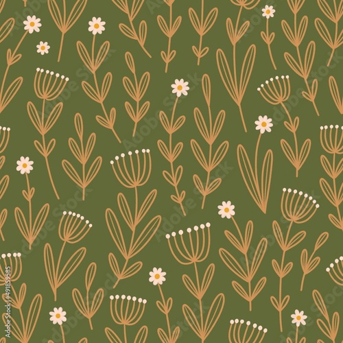 Seamless pattern with cute small flowers. Vintage floral background.