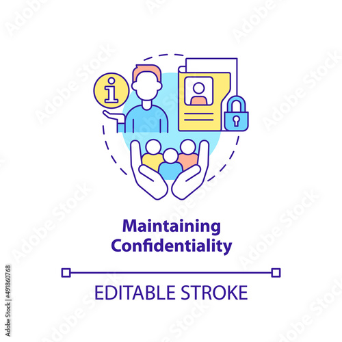 Maintaining confidentiality concept icon. Sensitive information protection. HR skills abstract idea thin line illustration. Isolated outline drawing. Editable stroke. Arial, Myriad Pro-Bold fonts used