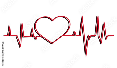 Flat Design Vector Graphics of Heart Vital Pulse ECG. Human heart with heartbeat cardiogram line cartoon icon, flat vector illustration isolated on white background. Symbol or sign for world heart day