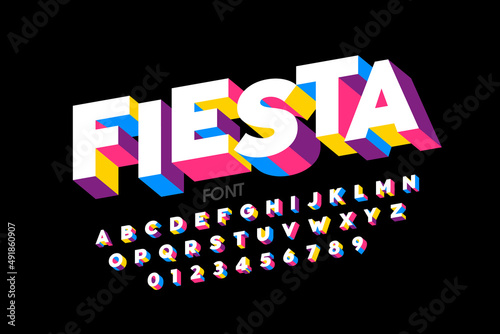 Bright colorful festive style font design, alphabet letters and numbers vector illustration photo