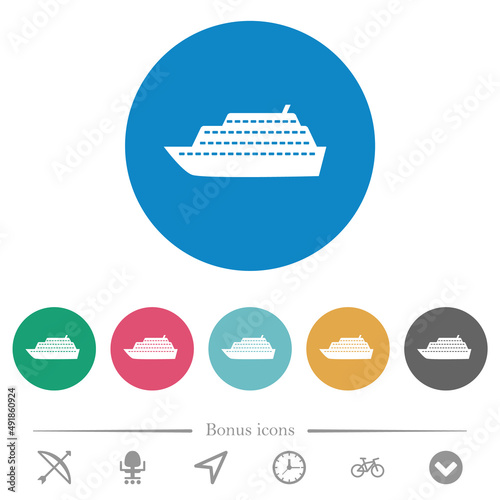 Cruise ship side view flat round icons