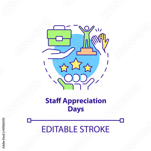 Staff appreciation days concept icon. Employees achievement. HR organizing skills abstract idea thin line illustration. Isolated outline drawing. Editable stroke. Arial, Myriad Pro-Bold fonts used