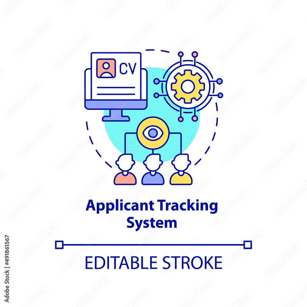 Applicant tracking system concept icon. Software for recruitment. HR skills abstract idea thin line illustration. Isolated outline drawing. Editable stroke. Arial, Myriad Pro-Bold fonts used