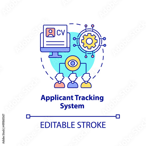 Applicant tracking system concept icon. Software for recruitment. HR skills abstract idea thin line illustration. Isolated outline drawing. Editable stroke. Arial, Myriad Pro-Bold fonts used