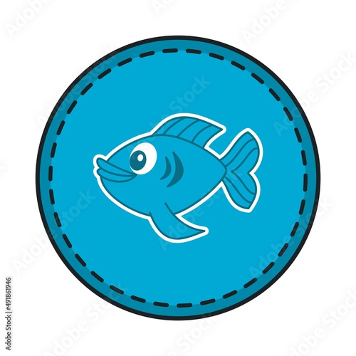 Decorative badges of cute fish swimming in their environment with border