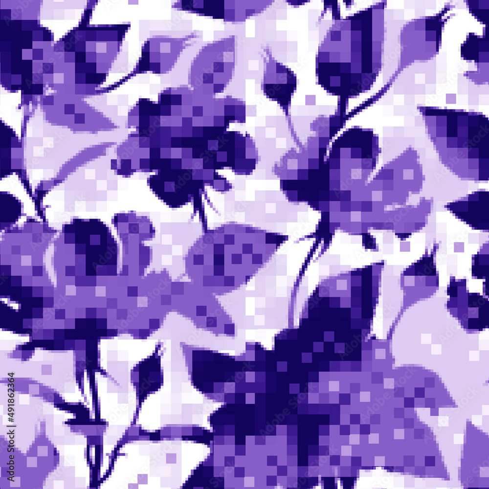 Naklejka premium Pixilated graphic image of flowers. Seamless pattern.