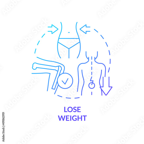 Lose weight blue gradient concept icon. Keeping joints healthy tip abstract idea thin line illustration. Decreasing pain. Aerobic exercises. Isolated outline drawing. Myriad Pro-Bold font used